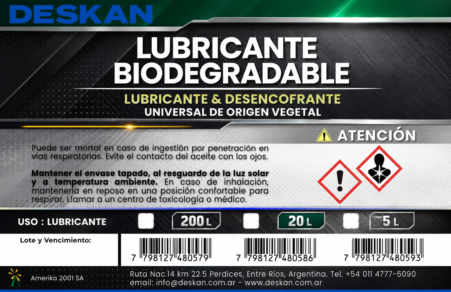 Etiqueta Deskan lubricante biodegradable